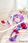 bed cosplay dress hat patchouli_knowledge purple_hair robe saku sweet_garden thighhighs touhou rating:Safe score:0 user:nil!