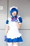 apron blue_hair bowtie cosplay eyepatch gloves hairband handcuffs ikkitousen maid maid_uniform miniskirt ryomou_shimei skirt souki thighhighs zettai_ryouiki rating:Safe score:0 user:pixymisa