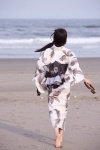 barefoot beach iriyama_noriko ocean ponytail yukata rating:Safe score:2 user:nil!