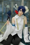 blouse blue_eyes blue_hair cosplay crossplay detached_sleeves headdress headphones houtou_singi kaito pipe trousers vocaloid rating:Safe score:1 user:pixymisa