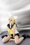 blonde_hair boots bows cosplay croptop cuffs hair_clip headphones kagamine_rin kayo scarf shorts sleeveless vocalogenesis vocaloid rating:Safe score:1 user:pixymisa