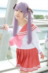 cosplay hiiragi_kagami lucky_star merino_moko pantyhose pleated_skirt purple_hair sailor_uniform school_uniform skirt twintails rating:Safe score:0 user:nil!
