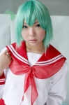 cosplay green_hair iwasaki_minami lucky_star miniskirt natsume_megumi pleated_skirt sailor_uniform school_uniform skirt rating:Safe score:0 user:nil!