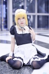 apron black_legwear blonde_hair cosplay dress fate/series fate/stay_night hairband maid maid_uniform mitsuki_(iii) saber thighhighs rating:Safe score:0 user:nil!