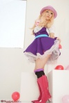 blonde_hair blouse boots cosplay deep_rabbit hat macross macross_frontier macross_frontier:_itsuwari_no_utahime pleated_skirt saku sheryl_nome skirt skirt_lift thighhighs vest zettai_ryouiki rating:Safe score:1 user:nil!