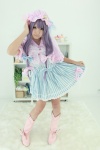 boots capelet cosplay dress dress_lift enako hat patchouli_knowledge purple_hair touhou rating:Safe score:0 user:nil!