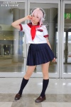 cosplay headphones kneesocks natsumi_(ii) nitro_super_sonic pantyhose pink_hair pleated_skirt sailor_uniform school_uniform skirt super_soniko rating:Safe score:1 user:nil!