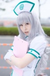 ayatori cosplay dress gloves idolmaster_2 nurse nurse_cap nurse_uniform shijou_takane silver_hair rating:Safe score:0 user:nil!