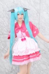 aqua_eyes aqua_hair cosplay dress harumiya_yun hatsune_miku kneehighs pantyhose sheer_legwear twintails vocaloid rating:Safe score:0 user:pixymisa