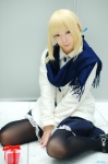 blonde_hair coat cosplay fate/series fate/stay_night maropapi pantyhose pleated_skirt saber scarf skirt rating:Safe score:4 user:nil!