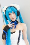 blue_hair bodice cosplay fingerless_gloves gloves hairband hatsune_miku headphones ribbon_tie tatsuki_(ii) twintails vocaloid rating:Safe score:1 user:pixymisa
