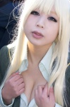 blazer blonde_hair blouse boku_wa_tomodachi_ga_sukunai cleavage cosplay kashiwazaki_sena momokawa_hina school_uniform rating:Safe score:0 user:pixymisa