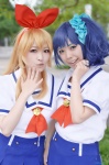 aikatsu! ayari blonde_hair blue_hair cosplay hairbow hazuki_riko hoshimiya_ichigo pleated_skirt sailor_uniform school_uniform side_ponytail skirt rating:Safe score:0 user:nil!