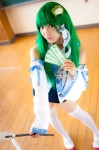 cosplay detached_sleeves gohei green_hair kochiya_sanae lenfried one-piece_swimsuit school_swimsuit swimsuit thighhighs touhou rating:Safe score:0 user:nil!