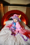 amatsuka_miyu bed cosplay night_cap nightgown patchouli_knowledge purple_hair robe touhou rating:Safe score:0 user:nil!