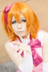 arm_warmers blue_eyes bowtie cosplay dress hairbow kousaka_honoka love_live!_school_idol_project orange_hair yuzuki_riku rating:Safe score:0 user:pixymisa