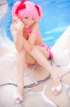 bikini_top cleavage cosplay hair_ribbons kaname_madoka mashiro_yuki miniskirt pink_hair pool puella_magi_madoka_magica skirt swimsuit twintails rating:Safe score:2 user:nil!