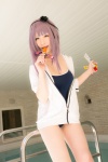 atsuki cosplay dagashi_biyori dagashi_kashi hairband hoodie one-piece_swimsuit purple_hair shidare_hotaru swimsuit rating:Safe score:0 user:nil!