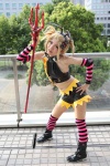 blonde_hair boots collar cosplay croptop detached_sleeves head_wings kagamine_len michiko pitchfork pretty_panties_akuma_rin_(vocaloid) shorts spikes striped thighhighs vocaloid rating:Safe score:1 user:pixymisa