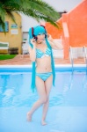 aqua_hair bikini cleavage cosplay hatsune_miku headset mashiro_yuki pool project_diva swimsuit twintails vocaloid wet rating:Safe score:0 user:nil!