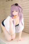 atsuki cleavage cosplay dagashi_biyori dagashi_kashi hairband hoodie one-piece_swimsuit pool purple_hair shidare_hotaru swimsuit rating:Safe score:0 user:nil!