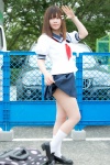 blouse cosplay hair_clip kneesocks niimi_haruka photo_kano pleated_skirt sailor_uniform scarf school_uniform skirt skirt_lift yuu_(ii) rating:Safe score:1 user:pixymisa