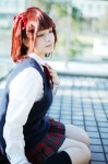 amami_haruka blouse cosplay hair_ribbons hana_(iii) idolmaster kneesocks pleated_skirt ribbon_tie skirt sweater rating:Safe score:0 user:pixymisa