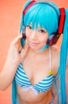 aqua_hair bikini cleavage cosplay hatsune_miku headset mashiro_yuki project_diva swimsuit twintails vocaloid wet rating:Safe score:2 user:nil!