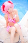 bikini_top cleavage cosplay hair_ribbons kaname_madoka mashiro_yuki miniskirt pink_hair pool puella_magi_madoka_magica skirt swimsuit twintails rating:Safe score:1 user:nil!