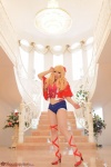 blonde_hair cosplay croptop deep_rabbit macross macross_frontier macross_frontier:_itsuwari_no_utahime saku shawl sheryl_nome shorts rating:Safe score:0 user:nil!