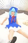 bed blouse blue_hair cirno cosplay hairbow jumper shizuku socks touhou rating:Safe score:0 user:nil!