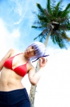 ayane_(doa) bikini_top cleavage cosplay dead_or_alive denim headband purple_hair shorts swimsuit tachibana_minami rating:Safe score:1 user:nil!