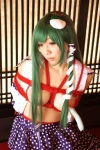 blouse bound cleavage cosplay detached_sleeves green_hair hanamura_misaki kochiya_sanae miko open_clothes rope skirt touhou touhou_kinbauchou rating:Safe score:1 user:nil!