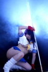 blue_hair cleavage cosplay croptop fingerless_gloves glaive gloves ikkitousen kanu_unchou kishiko kitorurusu loose_socks panties pasties pleated_skirt sailor_uniform school_uniform skirt socks torn_clothes underboob rating:Safe score:1 user:nil!