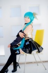 aqua_hair black_legwear cosplay croptop detached_sleeves hairbow hatsune_miku mashiro_yuki pleated_skirt ponytail project_diva skirt thighhighs vocaloid zettai_ryouiki rating:Safe score:0 user:nil!