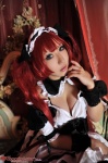 airi apron bed cleavage cosplay dress hairband happa_kyoukan_to_pantsu_meido maid maid_uniform queen's_blade red_hair saku twintails rating:Safe score:1 user:nil!