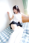 bed blouse cosplay going_my_yui_style hair_ribbons hoshiuta kuroda_yui pleated_skirt shino_kei skirt thighhighs zettai_ryouiki rating:Safe score:0 user:nil!