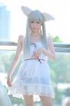 animal_ears bakemonogatari cat_ears cosplay dress hanekawa_tsubasa mikiko silver_hair rating:Safe score:1 user:nil!