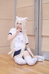 animal_ears blonde_hair buruma cat_ears choker cosplay gym_uniform ichinose_yukino nekopara pantyhose sheer_legwear shorts thighhighs tshirt twintails vanilla_(sayori) white_legwear rating:Questionable score:0 user:nil!