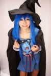 blue_hair cape cosplay himemiya_mahore izumi_konata lucky_star pleated_skirt sailor_uniform school_uniform skirt witch_hat rating:Safe score:2 user:nil!