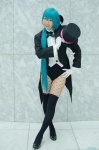 aqua_hair blazer cosplay dress_shirt fishnet_pantyhose gloves hatsune_miku kei leotard pantyhose ponytail project_diva thighhighs top_hat vocaloid rating:Safe score:1 user:nil!