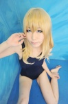 assam barefoot blonde_hair cosplay haruka k-on! kotobuki_tsumugi one-piece_swimsuit swimsuit rating:Safe score:0 user:nil!