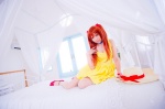 bed choker cosplay dress hair_pods mashiro_yuki neon_genesis_evangelion pantyhose red_hair sheer_legwear soryu_asuka_langley twintails rating:Safe score:0 user:nil!