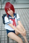 backpack cosplay i-168_(kantai_collection) kantai_collection neko ponytail red_hair sailor_uniform school_swimsuit school_uniform swimsuit rating:Safe score:0 user:nil!