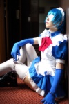 apron blue_hair boots cosplay elbow_gloves eyepatch gloves handcuffs ikkitousen kohinata_rei maid maid_uniform ryomou_shimei thighhighs rating:Safe score:0 user:nil!