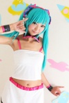 aqua_hair camisole cosplay hatsune_miku headset miniskirt necoco remix_necosmo skirt tagme_song twintails vocaloid rating:Safe score:1 user:nil!
