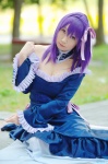 cleavage cosplay fate/hollow_ataraxia fate/series gown hair_ribbons hazuki_minami matou_sakura purple_hair rating:Safe score:0 user:nil!