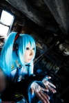 aqua_hair blouse cosplay detached_sleeves hatsune_miku headset saku scene_ever_4 tie twintails vocaloid rating:Safe score:1 user:nil!