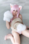 animal_ears bikini cat_ears cosplay enacat_(white_version) enako original paw_gloves pink_hair side-tie_bikini straw_hat swimsuit rating:Safe score:0 user:nil!