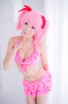 bikini_top cleavage cosplay hair_ribbons kaname_madoka mashiro_yuki miniskirt pink_hair puella_magi_madoka_magica skirt swimsuit twintails rating:Safe score:1 user:nil!